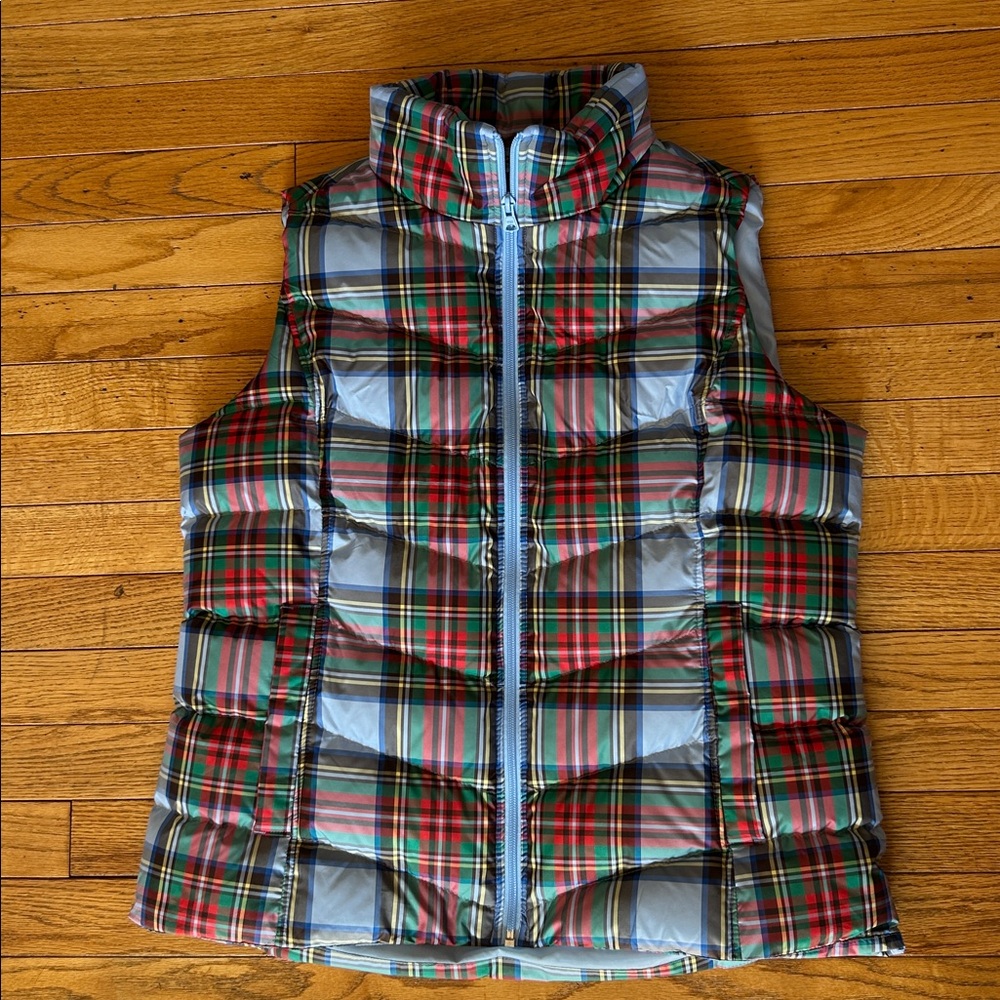 Lands' End Multicolor Plaid Women’s Down Puffer Vest Med 10-12 EUC
